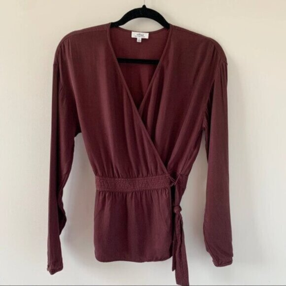Wilfred Aritzia Anemone Blouse Wrap Tie Up Belted V-neck Truffle Maroon Size XS - Picture 6 of 16
